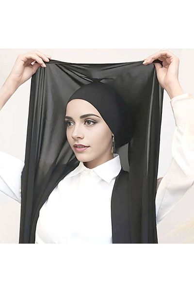 SDD Full hijab connected scarf tied together black color multi-use for prayer, shopping, school and outing