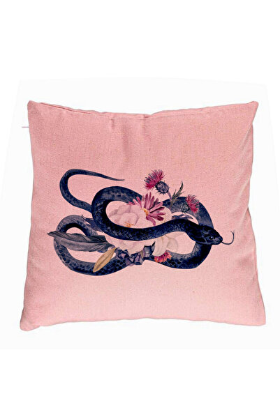 BEKZ Perna Decorativa cu motiv Sarpe si Flori de Halloween, 40x40 cm, Roz, Hu...