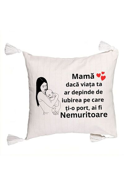 BEKZ Fringed Pillowcase, Pattern for Mother 12, 45x45 cm, Ecru, With zipper