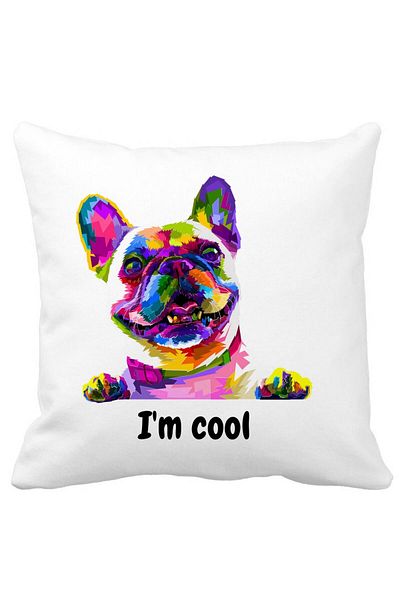 BEKZ Perna Decorativa, I&apos;m cool Colorful, 40x40 cm, Alba, Mata, Husa Detasabila, Burduf