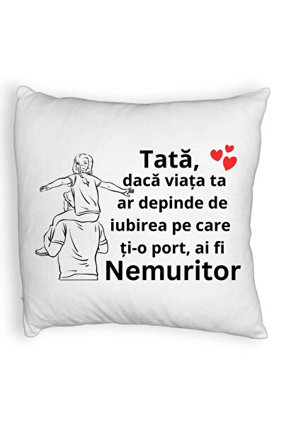BEKZ Perna Decorativa Fluffycu Text pentru Tata 8, 40x40 cm, Alba, Husa Detas...