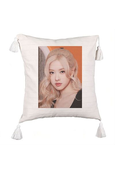 BEKZ Decorative Pillow with Fringes BlackPink Rose 5, 45×45 cm, With zipper