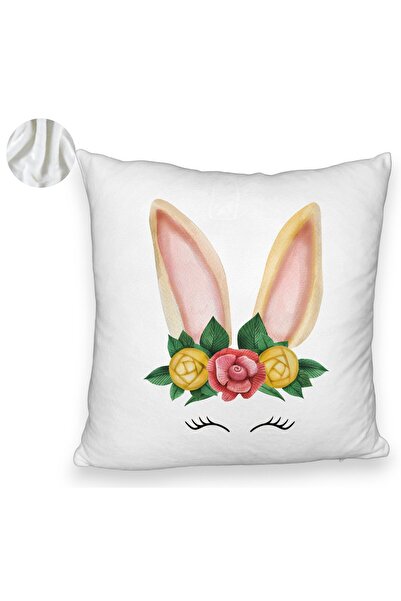 BEKZ Față de pernă pufoasă, model floral cu iepurași, 40x40 cm, albă