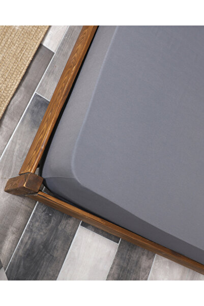 Lio20 Fitted Cotton Fabric Bed Sheet and Pillow Case Set-Elastic-Fade Resistant-Anthracite