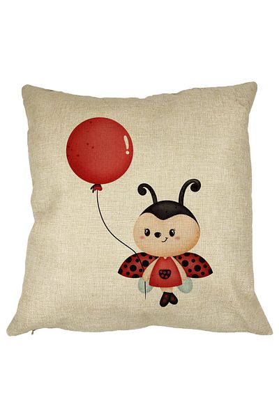 BEKZ Perna Decorativa Buburuza cu Balon, 40x40 cm, Husa Detasabila, Burduf