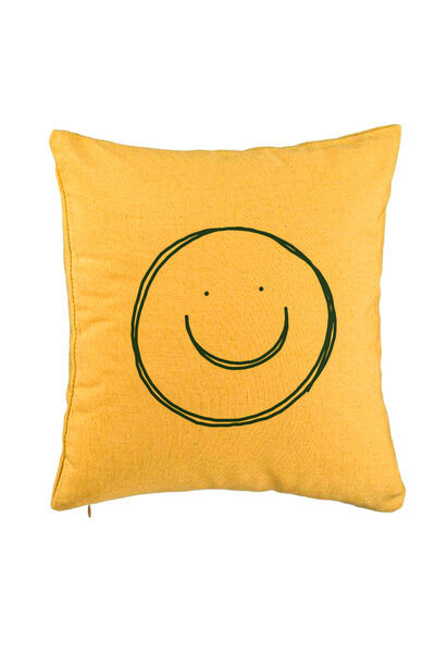 BEKZ Perna Decorativa, Model Smiley Face, 40x40 cm, Galben, Husa Detasabila, Burduf