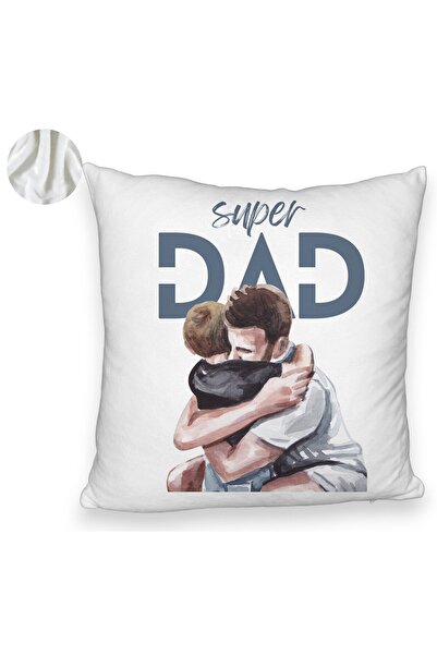 BEKZ Față de pernă pufoasă, model Super Dad Boys, 40x40 cm, albă