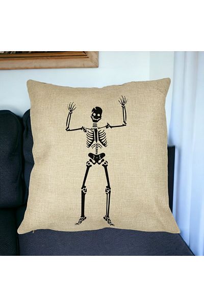 BEKZ Perna Decorativa cu motiv Sechelet de Halloween 1, 40x40 cm, Husa Detasabila, Burduf