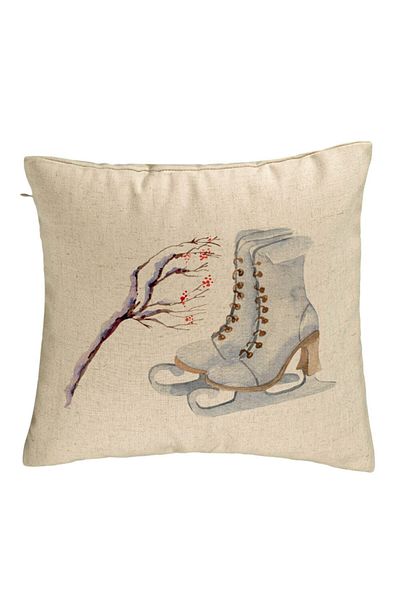 BEKZ Perna Decorativa de Craciun, Patine gheata, 1, 40x40 cm, Bej, Husa Detasabila, Burduf