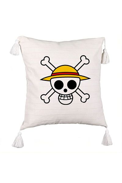 BEKZ Decorative Pillow with Fringes with One Piece, 45x45 cm, Ecru, With zipper