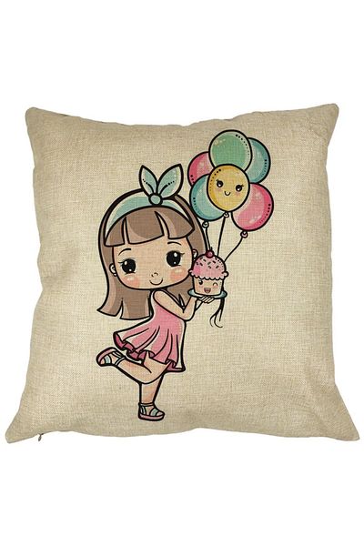 BEKZ Perna Decorativa Patrata Happy Girl, 40x40 cm, Husa Detasabila, Burduf