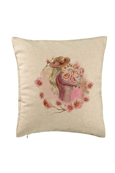 BEKZ Perna Decorativa, Model The Flower Lady, 40x40 cm, Bej, Husa Detasabila, Burduf