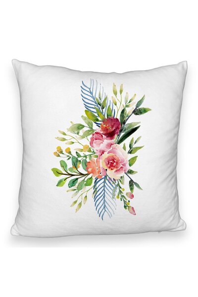 BEKZ Perna Decorativa Fluffy, Model Florale de vara, 40x40 cm, Alba, Husa Det...