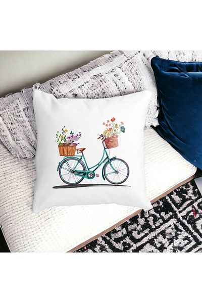 BEKZ Față de pernă pătrată cu imprimeu floral Bicycle, 40x40 cm, alb, mat