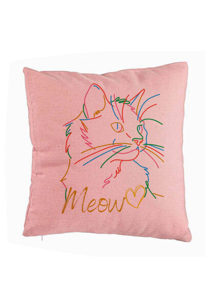 BEKZ Perna Decorativa, Model Pisica Meow, 40x40 cm, Roz, Husa Detasabila, Burduf