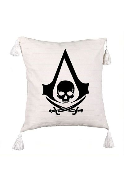 BEKZ Pillowcase with Fringes with Assasin's Creed Fans, 45x45 cm, Ecru, With zipper