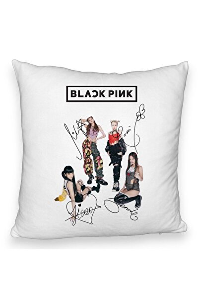 BEKZ Perna Decorativa Fluffy BlackPink cu Semnaturi, Model 1, 40x40 cm, Husa Detasabila, Burduf