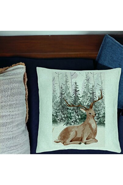 BEKZ Калъфка за възглавница с коледна тематика, елен, 40x40 см, ментово зелена