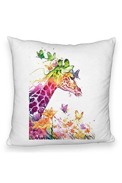BEKZ Perna Decorativa Fluffy, Model Girafa Multicolor, 40x40 cm, Alba, Husa D...