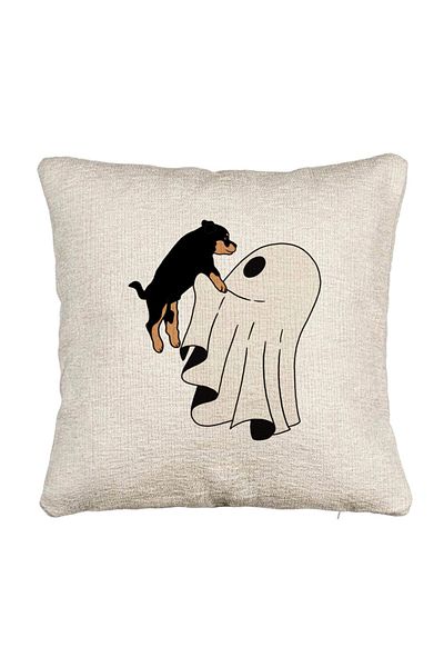 BEKZ Perna Decorativa Canapea cu motiv Fantoma si Caine de Halloween, 40x40 cm, Cu fermoar