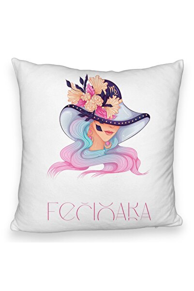 BEKZ Față de pernă pufoasă, model cu zodia Fecioară, 40x40 cm, albă