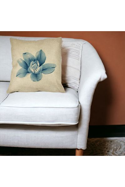 BEKZ Perna Decorativa Patrata Florale Blue Flower, 40x40 cm, Husa Detasabila, Burduf