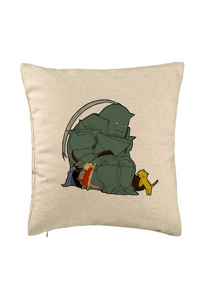 BEKZ Perna Decorativa cu Full Metal Alchemist, 40x40 cm, Bej, Husa Detasabila, Burduf