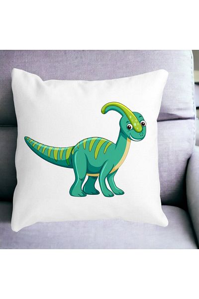 BEKZ Children's Square Pillowcase Dinosaur Green, 40x40 Cm, White, Matt