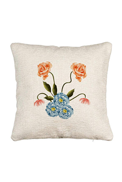 BEKZ Fata de perna Canapea, Model Florale Roz si Alastru, 40x40 cm, Cu fermoar