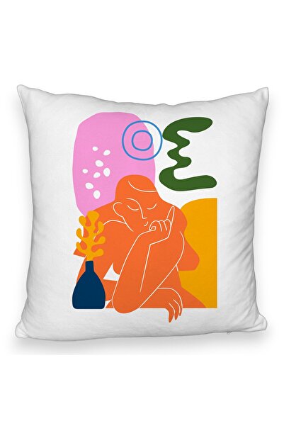 BEKZ Perna Decorativa Fluffy, Model Abstracta 1, 40x40 cm, Alba, Husa Detasab...