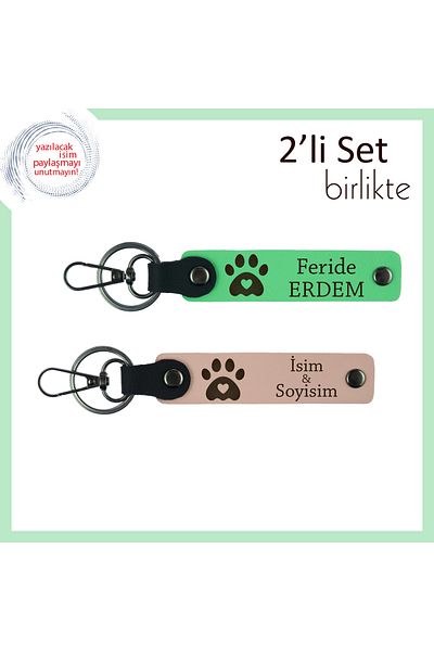 Miaju Cute and Meaningful Armağan, Pet Themed Heart Paw Keychain Set, F Green-Kitten Mouth