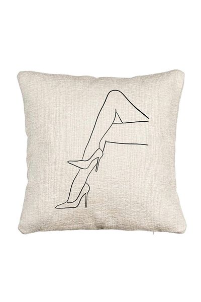 BEKZ Perna Decorativa Canapea, Model Abstracta Linii Picioare Femeie, 40x40 cm, Cu fermoar