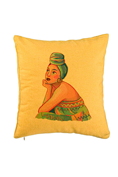 BEKZ Perna Decorativa, Model African Fashion, 40x40 cm, Galben, Husa Detasabi...