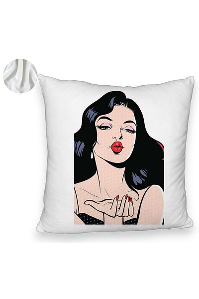 BEKZ Față de pernă pufoasă, model vintage Pop Art, 40x40 cm, albă