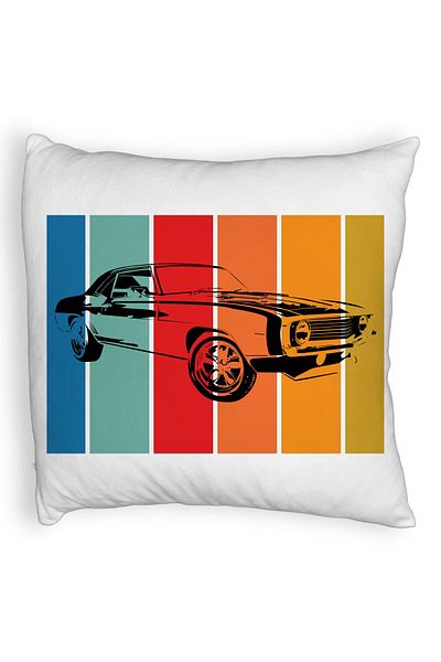 BEKZ Față de pernă pufoasă, model retro cu mașini, 40x40 cm, albă