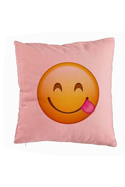 BEKZ Διακοσμητικό μαξιλάρι, μοτίβο με τη γλώσσα emoji, 40x40 εκ., ροζ, αφαιρο...