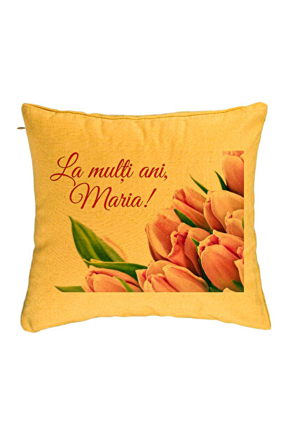 BEKZ Perna Decorativa, Model La multi ani Maria, 40x40 cm, Galben, Husa Detas...