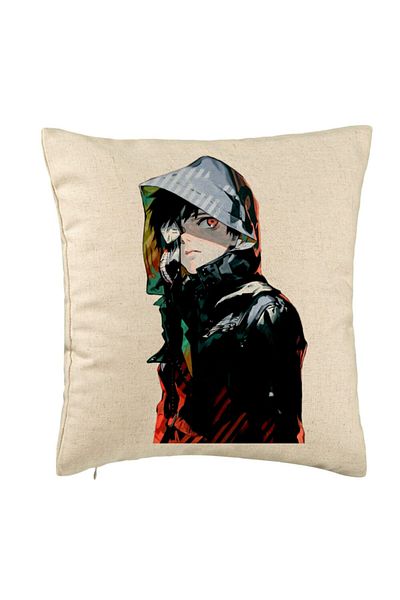 BEKZ Perna Decorativa cu Tokyo Ghoul Kaneki, 40x40 cm, Bej, Husa Detasabila, Burduf