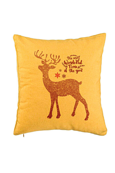 BEKZ Perna Decorativa de Craciun cu Ren si Text 1, 40x40 cm, Galben, Husa Det...