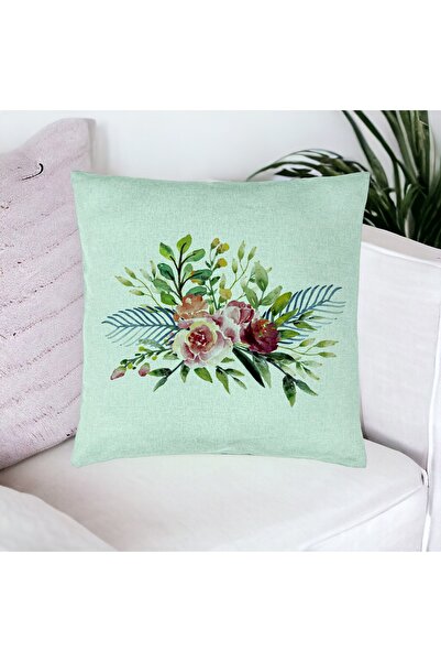 BEKZ Perna Decorativa, Model Florale de vara, 40x40 cm, Verde Menta, Husa Det...
