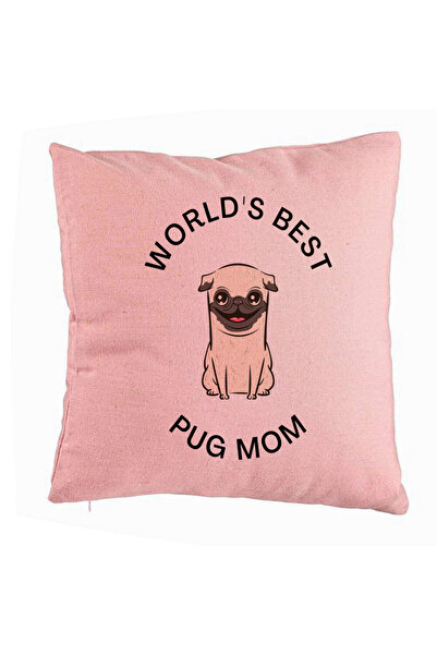BEKZ Perna Decorativa, Model World's Best Pug Mom, 40x40 cm, Roz, Husa D...