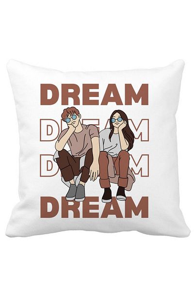 BEKZ Decorative Pillow, Dream Friends, 40x40 cm, White, Matte, Removable Cover, Bellows