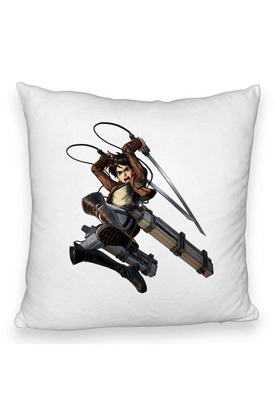 BEKZ Fluffy Pillowcase with Attack On Titan Eren Yeager, 40x40 Cm, White, Removable Cover