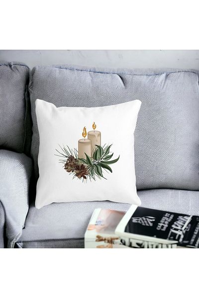 BEKZ Christmas Themed Pillowcase, Candles, 8, 40x40 Cm, White, Matte