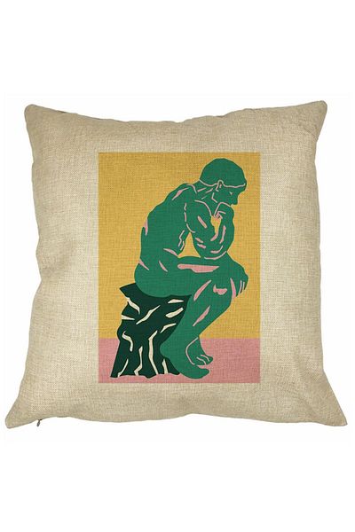 BEKZ Perna Decorativa Patrata The Thinker, 40x40 cm, Husa Detasabila, Burduf