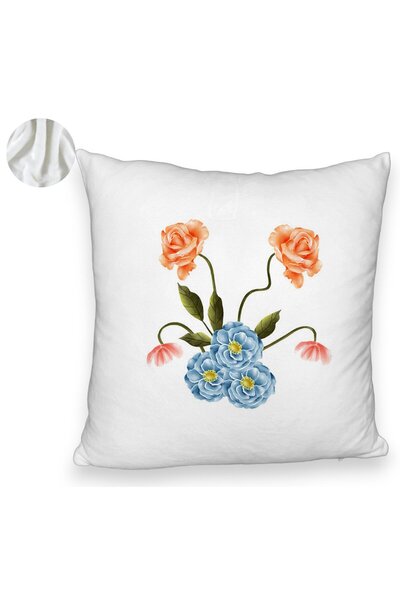 BEKZ Față de pernă pufoasă, model floral roz și albastru, 40x40 cm, albă