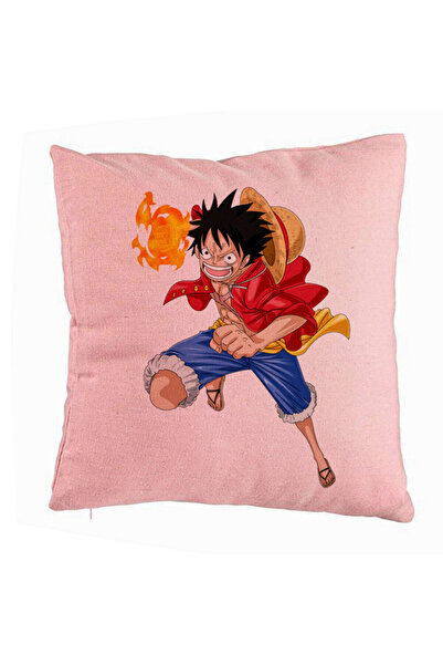 BEKZ Perna Decorativa cu One Piece Luffy, 40x40 cm, Roz, Husa Detasabila, Burduf