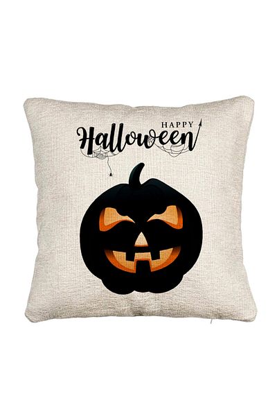 BEKZ Fata de perna Canapea cu motiv Dovleac de Halloween si Text, 40x40 cm, Cu fermoar