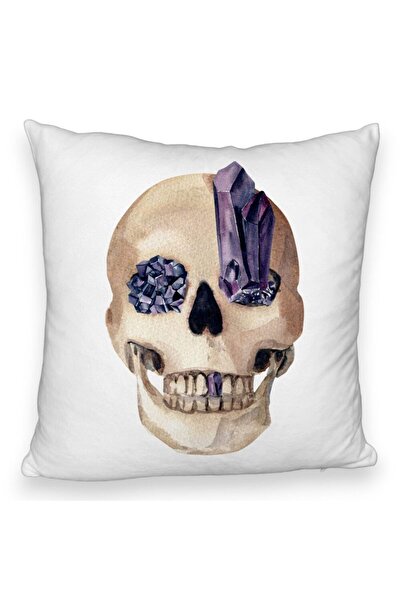 BEKZ Perna Decorativa Fluffy cu motiv Craniu de Halloween, 1, 40x40 cm, Alba,...