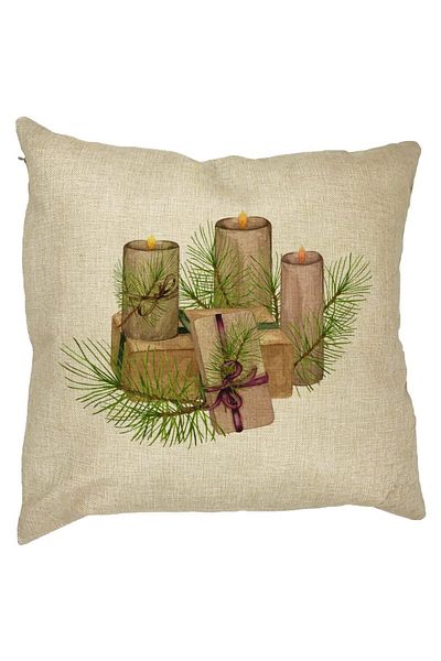 BEKZ Perna Decorativa cu tematica de Craciun, Lumanari, 7, 40x40 cm, Husa Detasabila, Burduf